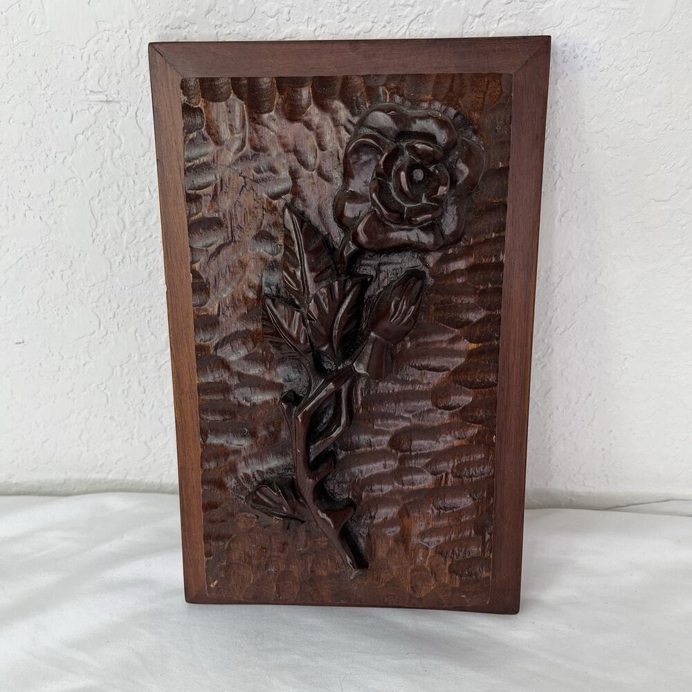 Vintage Hand Carved Rose sculpture 3D home decor, hanging wall decor, solid wood